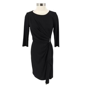 White House Black Market Stretch Sheath Dress Ruched Drapey 3/4 Sleeve 6